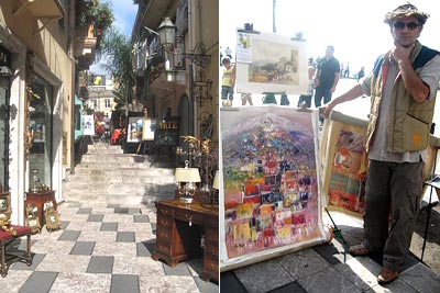 Taormina steps lead to hidden treasures ~ such as this sidewalk 
artist